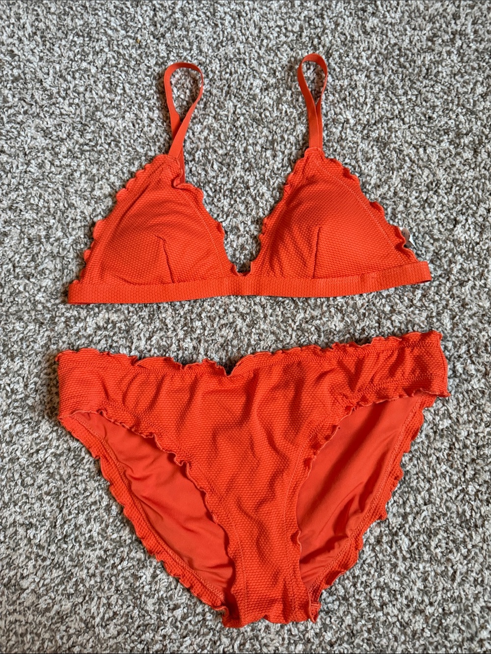 aerie Orange Textured Ruffle Bikini Set